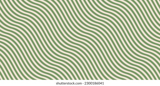 Simple green curvy wavy lines pattern. Vector seamless texture with diagonal waves, stripes. Retro vintage style abstract minimal background, optical illusion effect. Simple modern repeat geo design