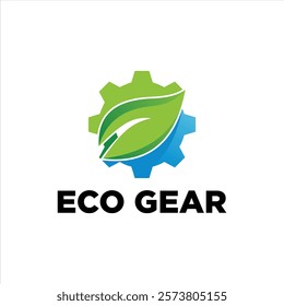 A simple green eco-friendly logo design featuring a gear symbol with nature-inspired elements such as leaves representing sustainability and environmental preservation.