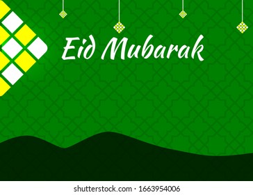 Simple Eid Mubarak Ilustración verde, vectores de caricatura ramadan kareem Deseando un festival islámico para carteles, afiches, fondo, volante, ilustración, folleto y fondo de venta