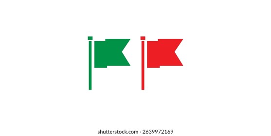 simple green flag and red flag waving symbol and icon vector