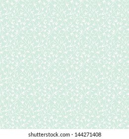 Simple green floral pattern. Seamless vector background. White texture.