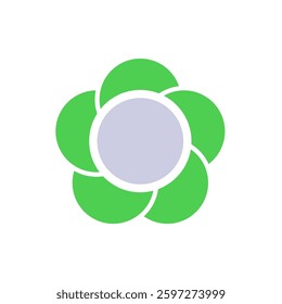 Simple green flower design with five petals and a central grey circle, set against a plain white backdrop.