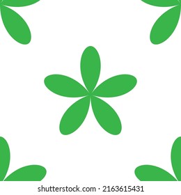 Simple green flowers, petals seamless, repeatable pattern, background. Nature, ecology, botanic and gardening concept backdrop. Flower silhouettes, symbols and motifs repetitive texture