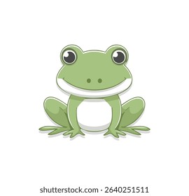 Simple green frog vector illustration, white background, front-view of a cartoon frog 