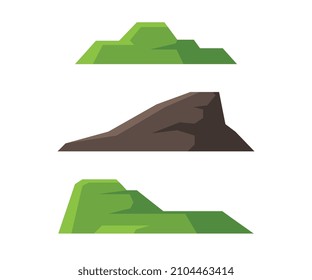 Simple Green Hill And Mountain Or Rock As Landscape And Environment Element Vector Set