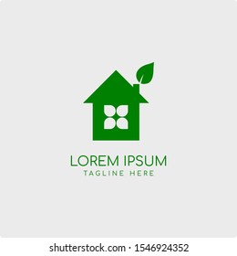 Simple Green House Logo Design Vector Illustration