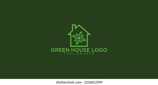 Simple Green house logo with unique concept premium vector