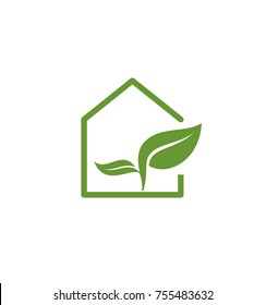 simple green house real estate logo and vector icon