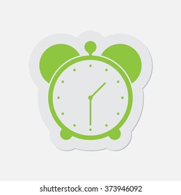 simple green icon with contour and shadow - alarm clock on a white background