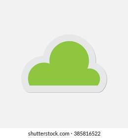 simple green icon with contour and shadow - cloud on a white background