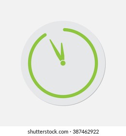 simple green icon with contour and shadow - last minute clock on a white background