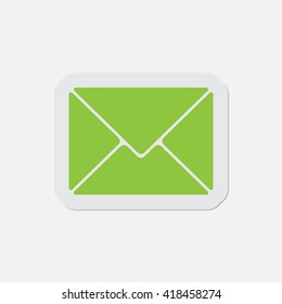 simple green icon with contour and shadow - mailing envelope on a white background