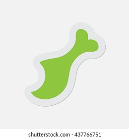 simple green icon with contour and shadow - gnawed chicken leg on a white background