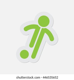 simple green icon with contour and shadow - football, soccer player on a white background