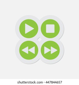 simple green icon with contour and shadow - four music control buttons on a white background