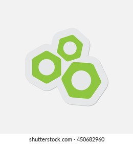 simple green icon with contour and shadow - three nuts on a white background