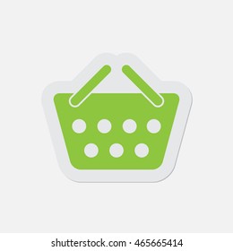 simple green icon with contour and shadow - shopping basket on a white background