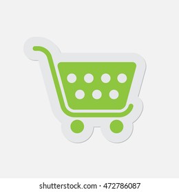 simple green icon with contour and shadow - shopping cart on a white background