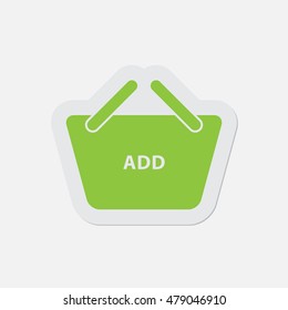 simple green icon with contour and shadow - shopping basket add on a white background