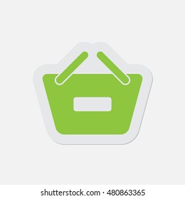 simple green icon with contour and shadow - shopping basket minus on a white background