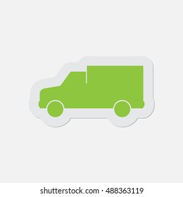 simple green icon with contour and shadow - van on a white background