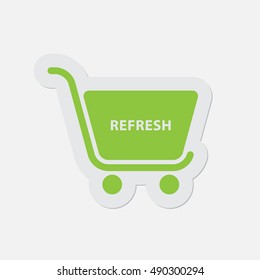 simple green icon with contour and shadow - shopping cart refresh on a white background
