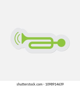 simple green icon with light gray contour and shadow - trumpet, sound and two vibration waves on a white background