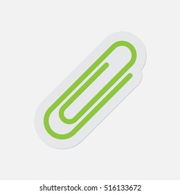 simple green icon with light gray contour and shadow - paper clip on a white background