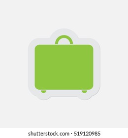 simple green icon with light gray contour and shadow - suitcase on a white background