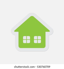 simple green icon with light gray contour - home with two windows on a white background
