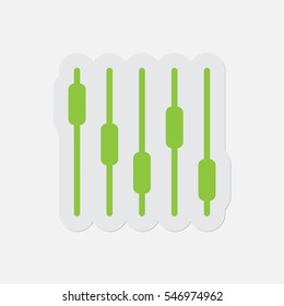 simple green icon with light gray contour and shadow - mixing console, equalizer symbol on a white background