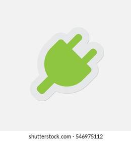 simple green icon with light gray contour and shadow - electrical plug symbol on a white background