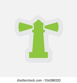 simple green icon with light gray contour and shadow - lighthouse on a white background