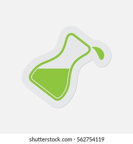 simple green icon with light gray contour and shadow, flask with a drop on a white background