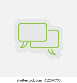 simple green icon with light gray contour and shadow, two outline speech bubbles on a white background
