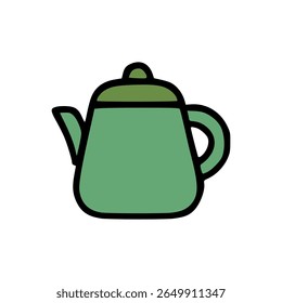 Simple green kettle illustration showing a classic teapot with spout and handle often used for hot beverages