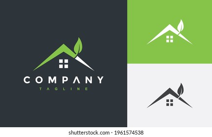 simple green leaf house logo	