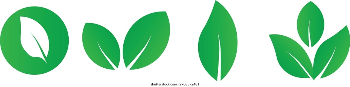 einfaches grünes Blattsymbol für umweltfreundlich, Bio-Zertifizierung, Naturprodukte, Blattsymbol auf weißem Hintergrund. Sammlung,
