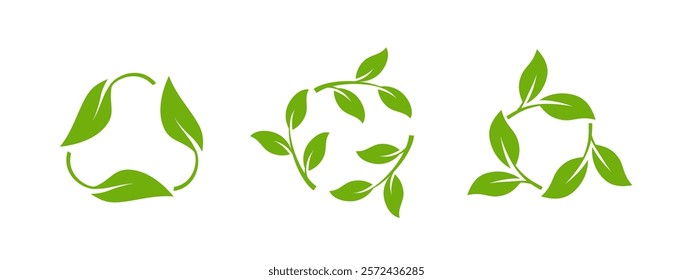 A simple green leaf icon enclosed in a round outline, representing nature, health, and renewable energy, designed for eco-conscious agriculture and bio friendly products.