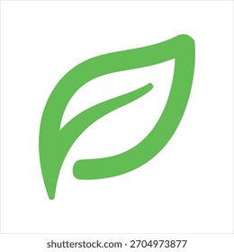 Einfaches grünes Blattsymbol auf weißem Hintergrund. Stellt Natur, Ökologie, Wachstum und Nachhaltigkeit dar. Ideal für umweltfreundliches Branding und Design.