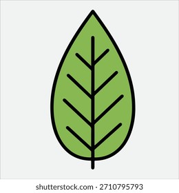 Einfaches grünes Blattsymbol auf weißem Hintergrund, das die Natur einkapselt.
