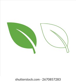 Sencillo icono de hoja verde y símbolo de contorno para la naturaleza