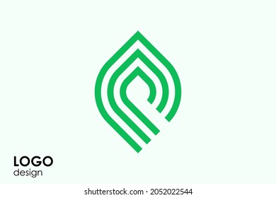 Simple green leaf logo in abstract and modern style