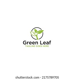 Simple green leaf logo design circle emblem nature plant growth symbol