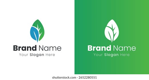Simple green leaf logo design for eco friendly brand identity