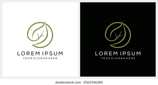 simple green leaf natural logo design, circle graphic icon