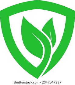 Simple Green Leaf in the shield logo design