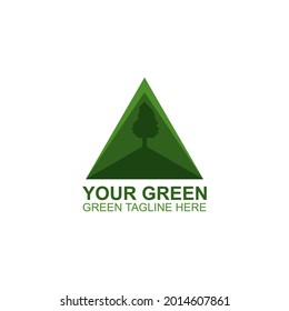 simple green leaf or tree illustration. for triangle shape icon or mascot logo