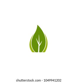 Simple green leaf in tree shape logo icon