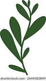 Simple green leafy stem with dark foliage, great for botanical illustrations, organic design, garden decoration, nature elements, eco-friendly visuals, and spring-themed natural artwork.